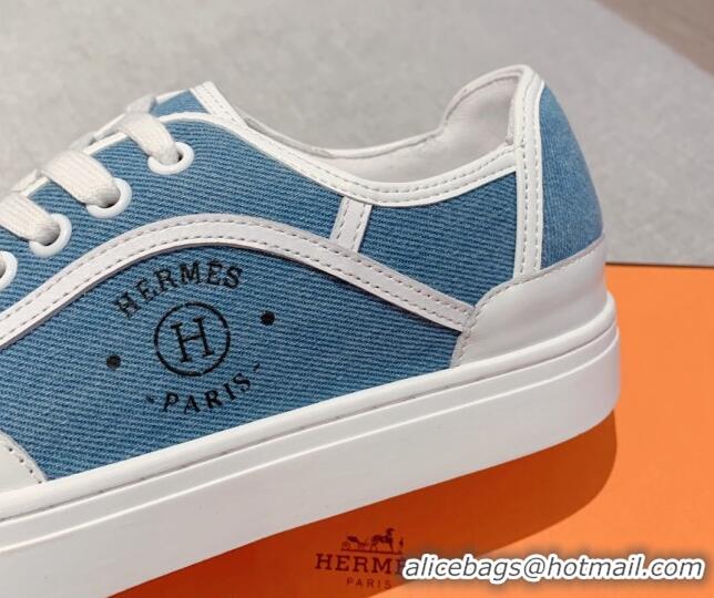 Good Quality Hermes Get Low-top Sneakers in Denim and Calfskin Blue/White 620139