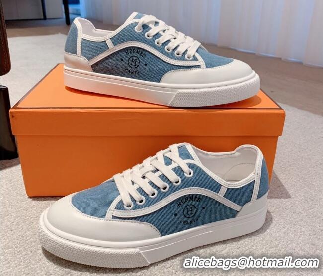 Good Quality Hermes Get Low-top Sneakers in Denim and Calfskin Blue/White 620139