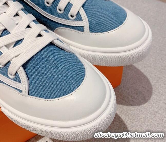 Unique Style Hermes Get Up High-top Sneakers in Denim and Calfskin Blue/White 620140