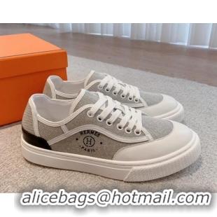 Good Looking Hermes Get Low-top Sneakers in Canvas and Calfskin Grey/Black Tab 620141