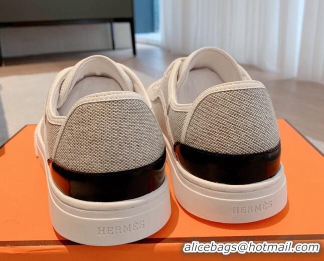 Good Looking Hermes Get Low-top Sneakers in Canvas and Calfskin Grey/Black Tab 620141