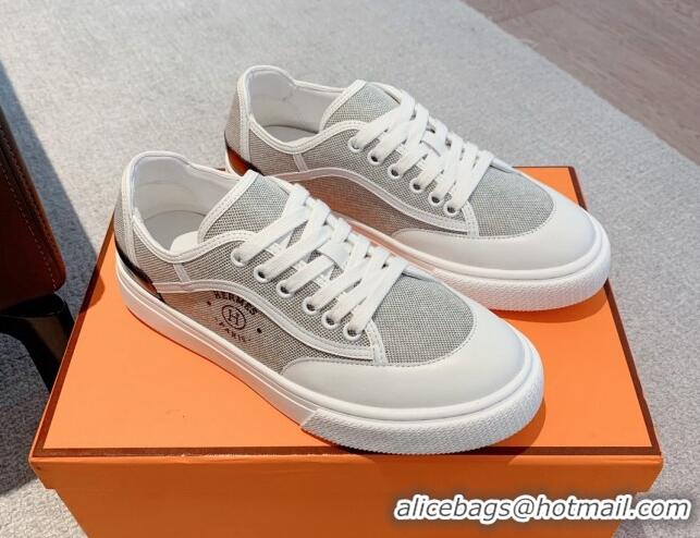 Good Looking Hermes Get Low-top Sneakers in Canvas and Calfskin Grey/Black Tab 620141