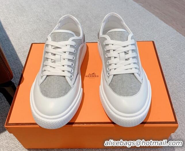 Good Looking Hermes Get Low-top Sneakers in Canvas and Calfskin Grey/Black Tab 620141