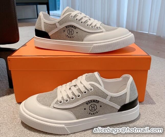 Good Looking Hermes Get Low-top Sneakers in Canvas and Calfskin Grey/Black Tab 620141