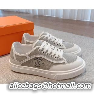 Purchase Hermes Get Low-top Sneakers in Canvas and Calfskin Grey/White Tab 620142