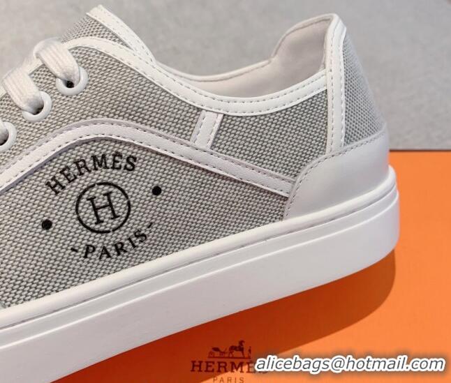 Purchase Hermes Get Low-top Sneakers in Canvas and Calfskin Grey/White Tab 620142