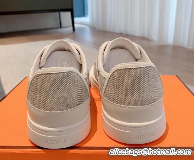 Purchase Hermes Get Low-top Sneakers in Canvas and Calfskin Grey/White Tab 620142