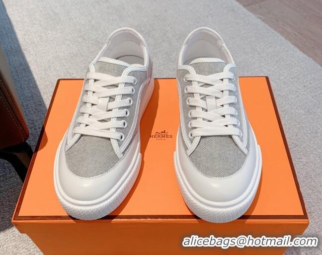 Purchase Hermes Get Low-top Sneakers in Canvas and Calfskin Grey/White Tab 620142