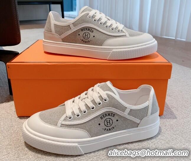 Purchase Hermes Get Low-top Sneakers in Canvas and Calfskin Grey/White Tab 620142