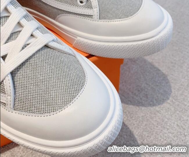 Popular Style Hermes Get Up High-top Sneakers in Canvas and Calfskin Grey/White Heel Tab 620143