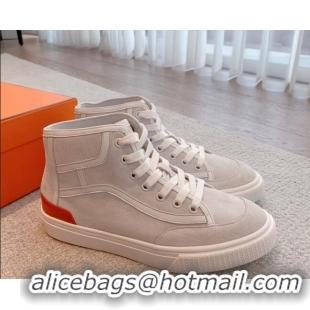 Top Design Hermes Get Up High-top Sneakers in Suede and Calfskin Light Grey 620145