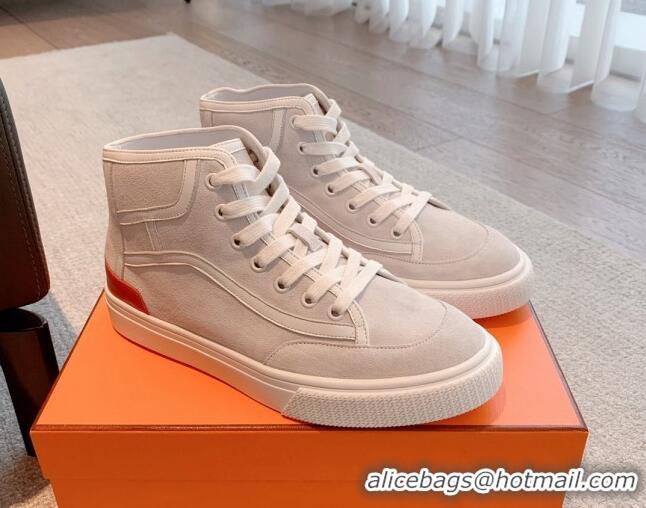 Top Design Hermes Get Up High-top Sneakers in Suede and Calfskin Light Grey 620145