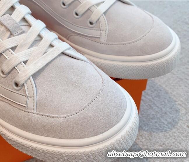 Top Design Hermes Get Up High-top Sneakers in Suede and Calfskin Light Grey 620145