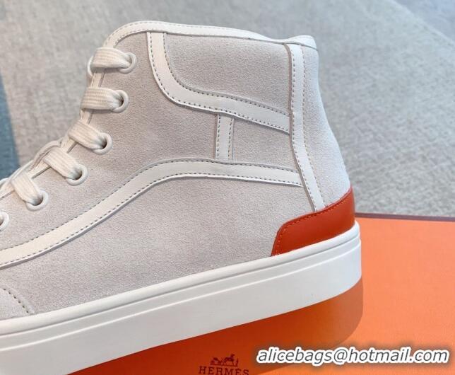 Top Design Hermes Get Up High-top Sneakers in Suede and Calfskin Light Grey 620145