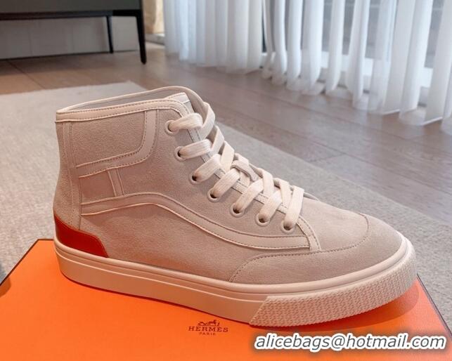 Top Design Hermes Get Up High-top Sneakers in Suede and Calfskin Light Grey 620145