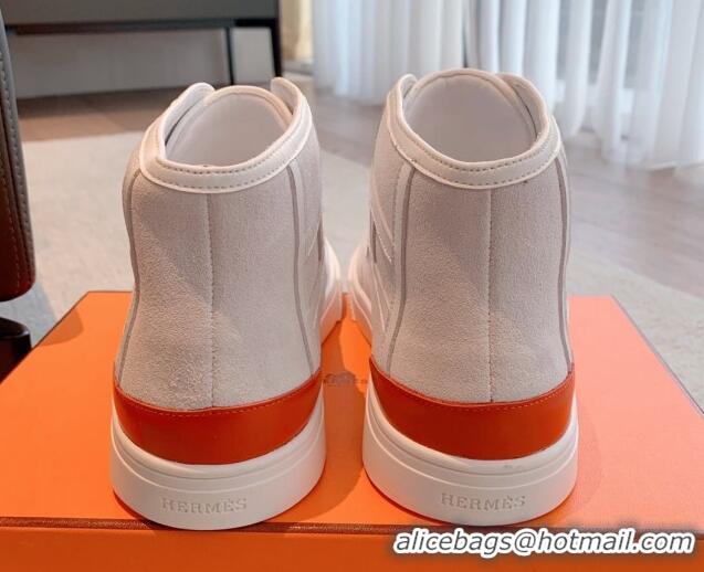 Top Design Hermes Get Up High-top Sneakers in Suede and Calfskin Light Grey 620145