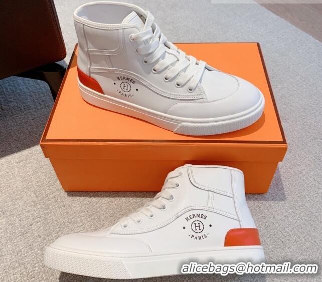 Durable Hermes Get Up High-top Sneakers in Calfskin White 620150