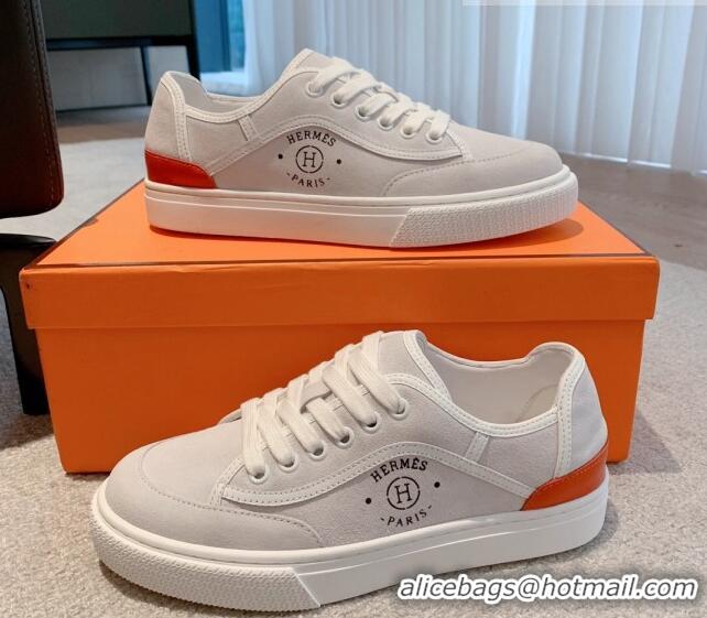 Grade Quality Hermes Get Low-top Sneakers in Suede and Calfskin Light Grey 620146 