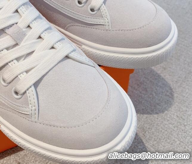 Grade Quality Hermes Get Low-top Sneakers in Suede and Calfskin Light Grey 620146 