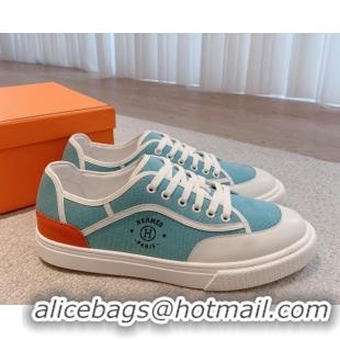 Classic Specials Hermes Get Low-top Sneakers in Canvas and Calfskin Light Blue/White 620147