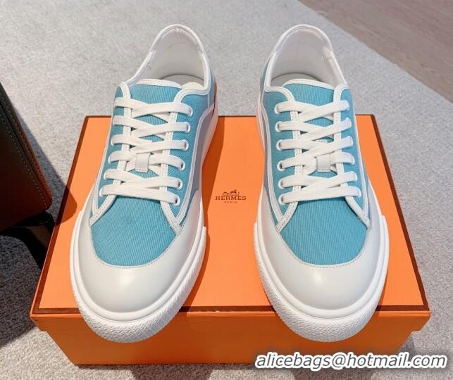 Classic Specials Hermes Get Low-top Sneakers in Canvas and Calfskin Light Blue/White 620147