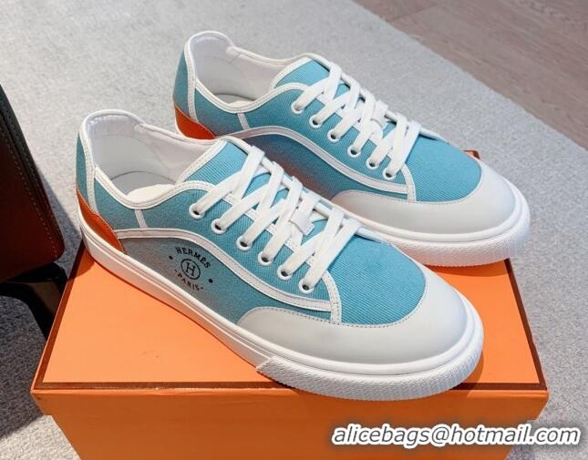 Classic Specials Hermes Get Low-top Sneakers in Canvas and Calfskin Light Blue/White 620147