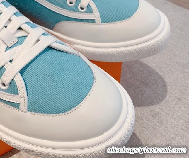 Classic Specials Hermes Get Low-top Sneakers in Canvas and Calfskin Light Blue/White 620147