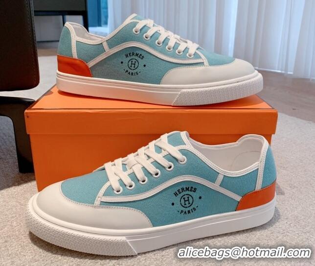 Classic Specials Hermes Get Low-top Sneakers in Canvas and Calfskin Light Blue/White 620147