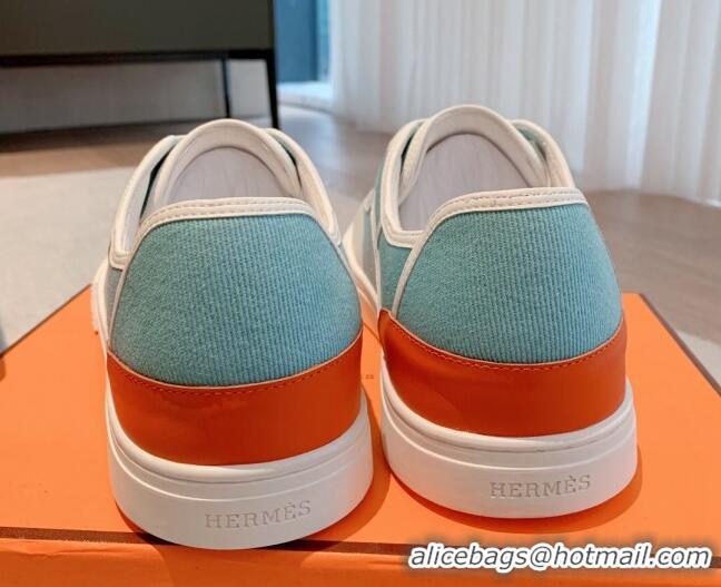 Classic Specials Hermes Get Low-top Sneakers in Canvas and Calfskin Light Blue/White 620147