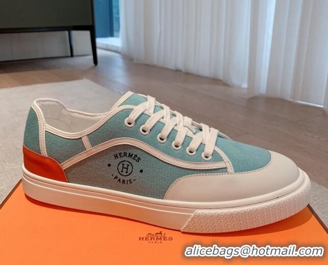 Classic Specials Hermes Get Low-top Sneakers in Canvas and Calfskin Light Blue/White 620147