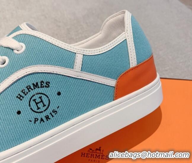 Classic Specials Hermes Get Low-top Sneakers in Canvas and Calfskin Light Blue/White 620147