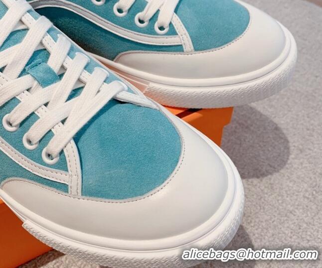 Good Product Hermes Get Low-top Sneakers in Suede and Calfskin Light Blue/White 620151