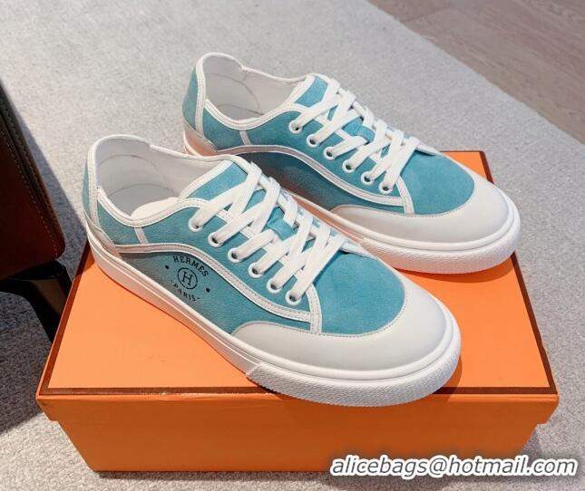 Good Product Hermes Get Low-top Sneakers in Suede and Calfskin Light Blue/White 620151