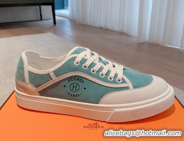 Good Product Hermes Get Low-top Sneakers in Suede and Calfskin Light Blue/White 620151