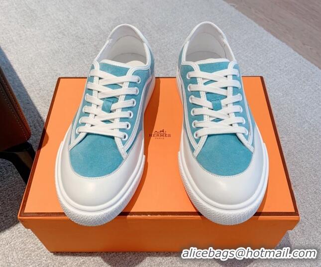 Good Product Hermes Get Low-top Sneakers in Suede and Calfskin Light Blue/White 620151