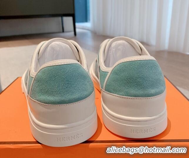 Good Product Hermes Get Low-top Sneakers in Suede and Calfskin Light Blue/White 620151