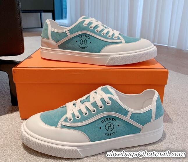 Good Product Hermes Get Low-top Sneakers in Suede and Calfskin Light Blue/White 620151