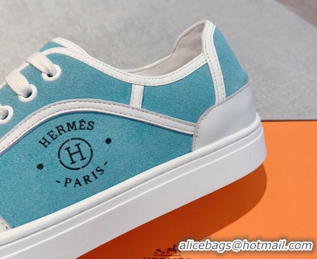 Good Product Hermes Get Low-top Sneakers in Suede and Calfskin Light Blue/White 620151