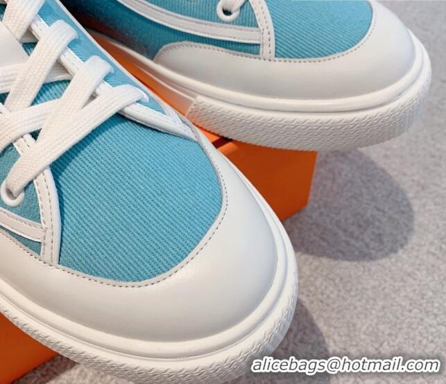 Charming Hermes Get Up High-top Sneakers in Canvas and Calfskin Light Blue/White 620153