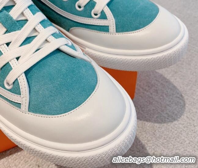 Sumptuous Hermes Get Up High-top Sneakers in Suede and Calfskin Light Blue/White 620154