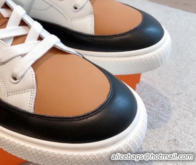 Unique Discount Hermes District Calfskin High Top Sneakers White/Brown 0625001