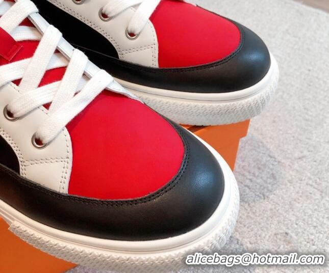 Hot Style Hermes District Calfskin High Top Sneakers Black/Red 0625002