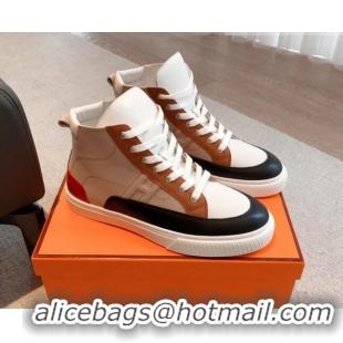 Stylish Hermes District Calfskin High Top Sneakers Nude 625003