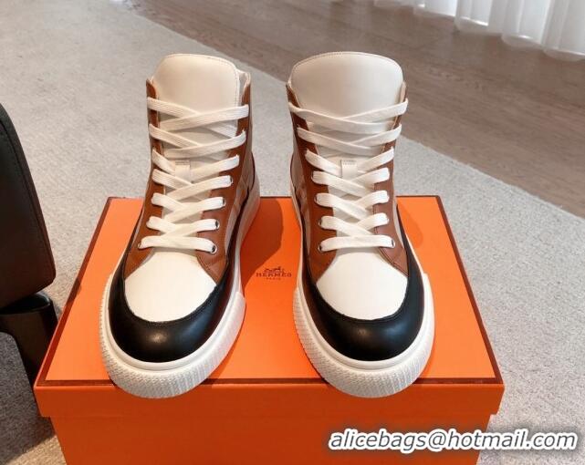 Stylish Hermes District Calfskin High Top Sneakers Nude 625003