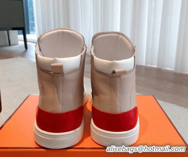 Stylish Hermes District Calfskin High Top Sneakers Nude 625003