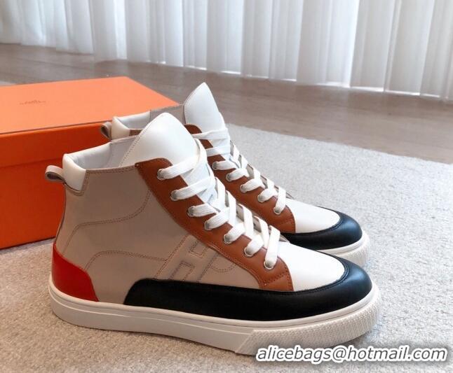 Stylish Hermes District Calfskin High Top Sneakers Nude 625003