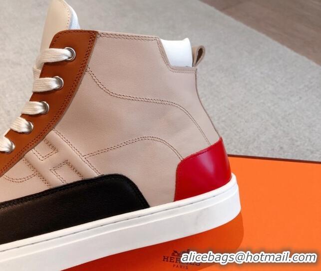 Stylish Hermes District Calfskin High Top Sneakers Nude 625003