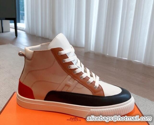 Stylish Hermes District Calfskin High Top Sneakers Nude 625003