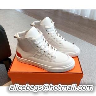 Stylish Hermes District Calfskin High Top Sneakers White 625004