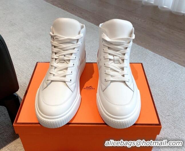 Stylish Hermes District Calfskin High Top Sneakers White 625004